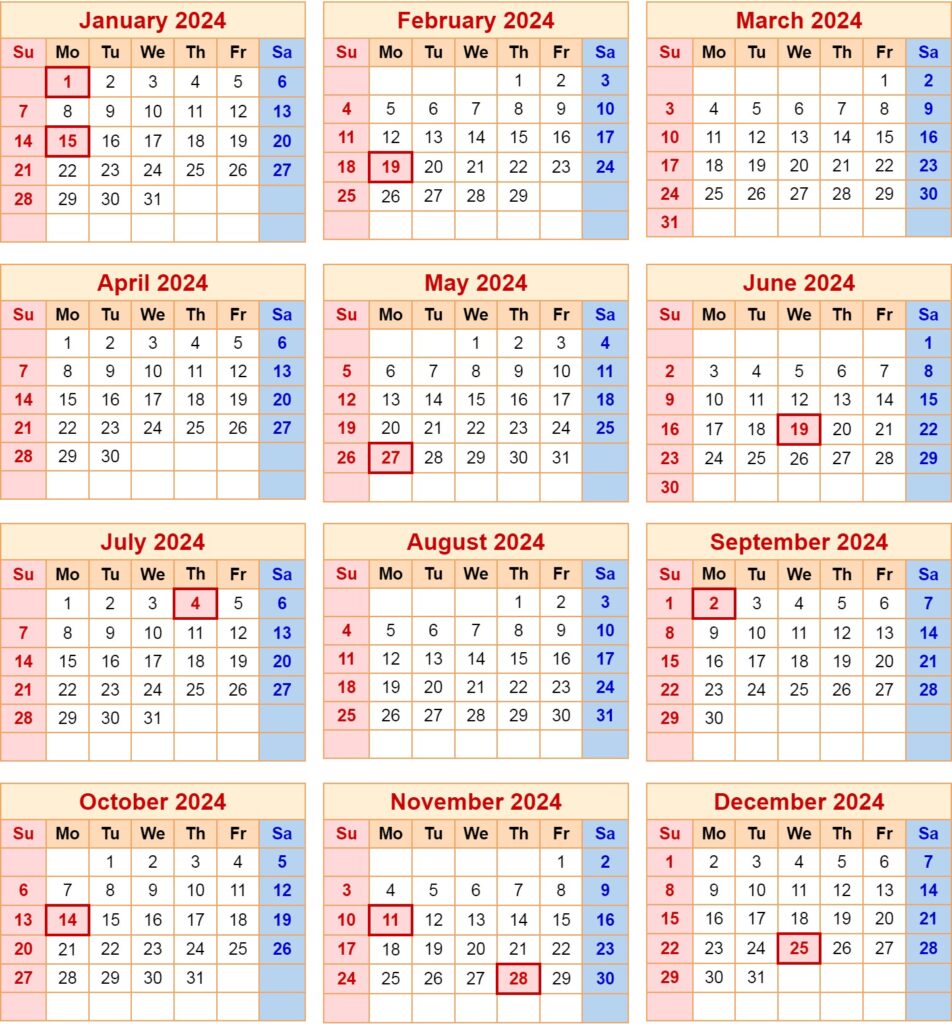number of holidays in year 2024 calendar indicate the days when stock market trading is off.